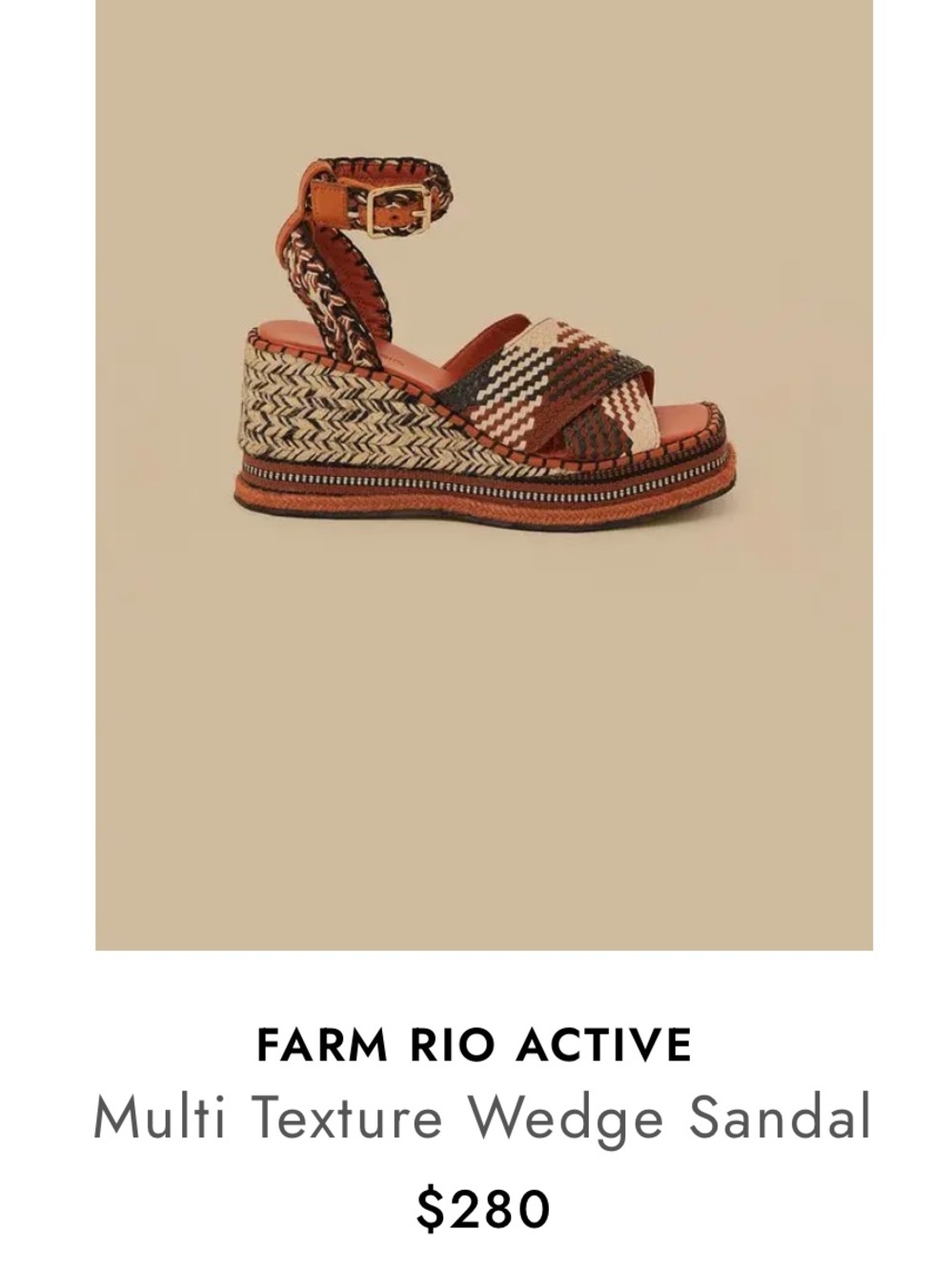 FARM RIO Active Multi-Texture Woven Brown/Rust Platform Sandal, Box & Bag.